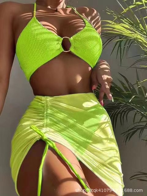 Spring Summer Women Swimsuit Slim Solid Color Sexy Halter Three Piece Set Bella Mia